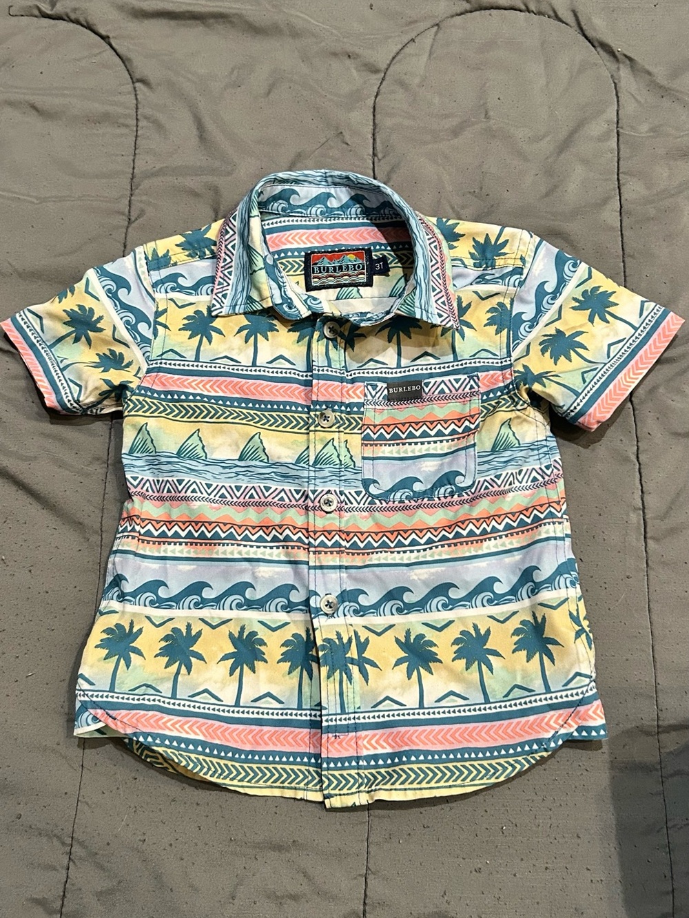 BURLEBO Short-Sleeve Button Shirt - Yellow, Blue, Pink EUC